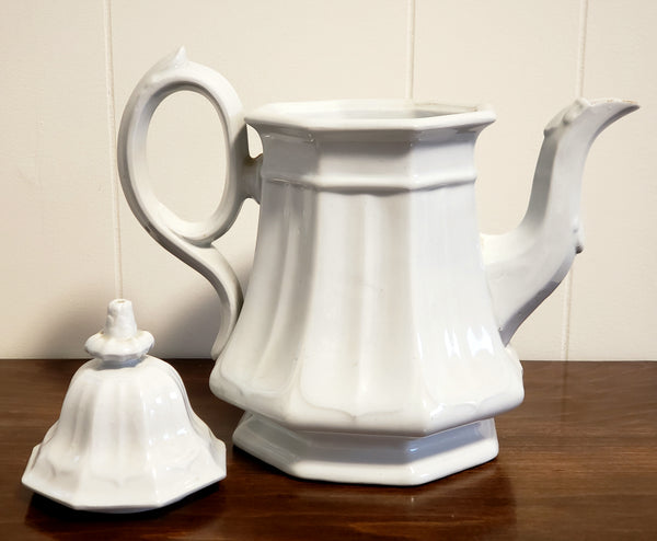 English White Ironstone Tea Pot BOOTE'S 1851 Octagon by T & R Boote c. 1851-1854