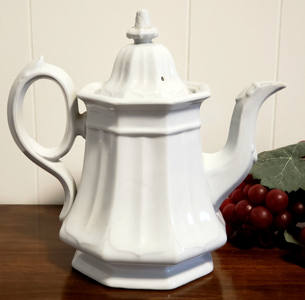 English White Ironstone Octagon Tea Pot Boote's 1851 by T & R Boote c. 1851-1854