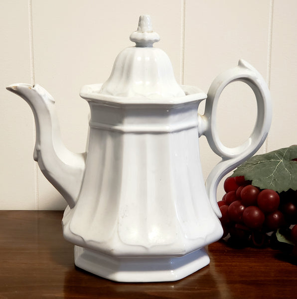 English White Ironstone Tea Pot BOOTE'S 1851 Octagon by T & R Boote c. 1851-1854