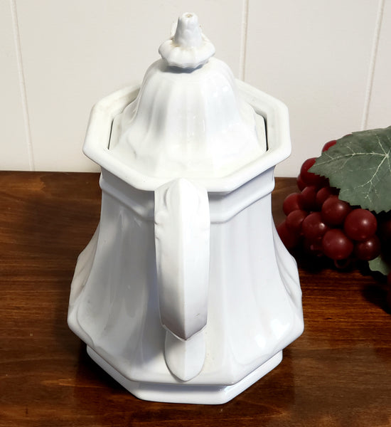 English White Ironstone Tea Pot BOOTE'S 1851 Octagon by T & R Boote c. 1851-1854