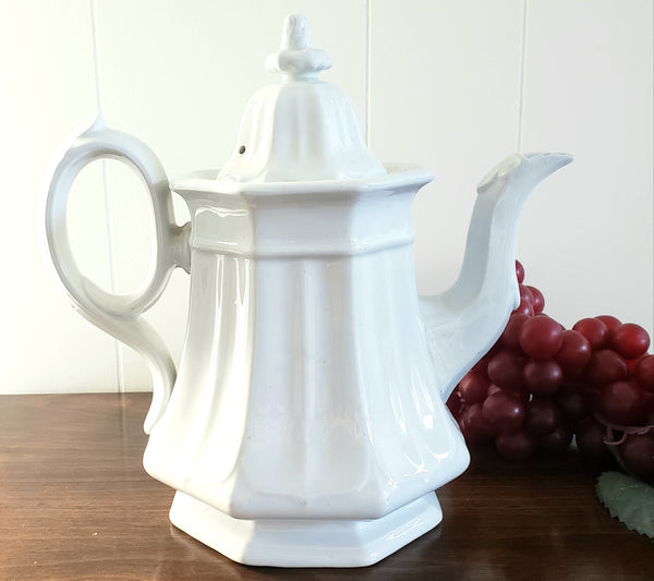 English White Ironstone Tea Pot BOOTE'S 1851 Octagon by T & R Boote c. 1851-1854