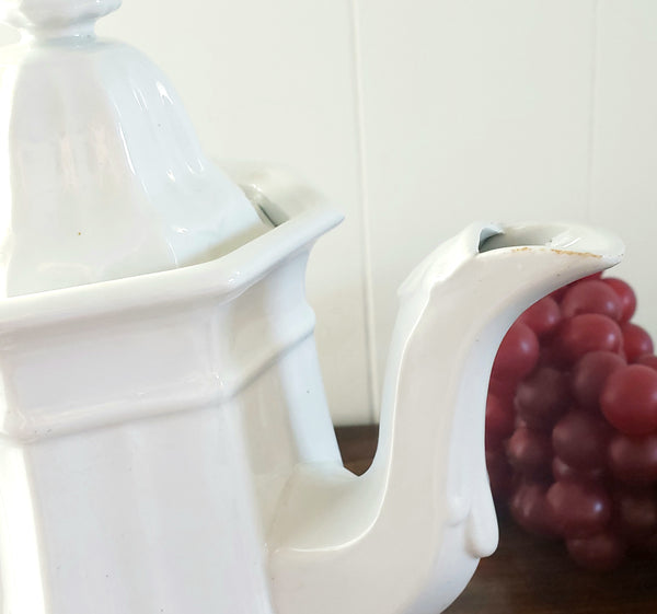 English White Ironstone Tea Pot BOOTE'S 1851 Octagon by T & R Boote c. 1851-1854