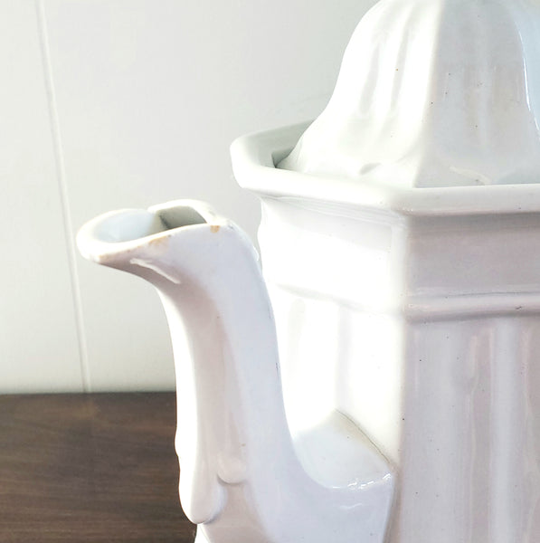 English White Ironstone Tea Pot BOOTE'S 1851 Octagon by T & R Boote c. 1851-1854