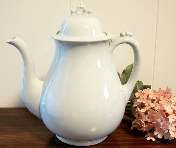 Antique White Ironstone 9 1/2"  Tea Pot, Burgess & Goddard c. 1840-1890