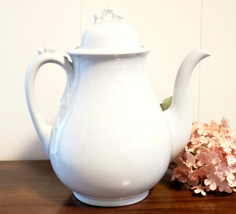 Antique White Ironstone 9 1/2"  Tea Pot, Burgess & Goddard c. 1840-1890