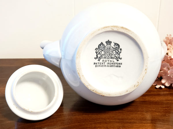 Antique White Ironstone 9 1/2"  Tea Pot, Burgess & Goddard c. 1840-1890
