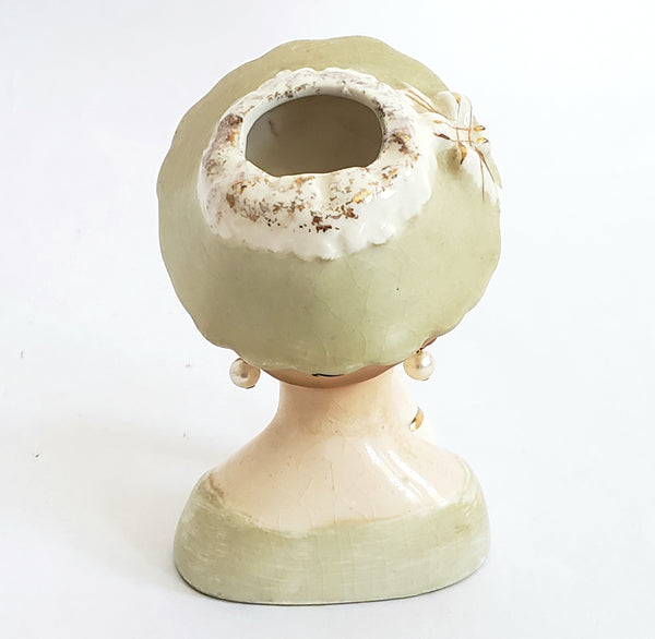 Inarco Miniature 3 1/2" Lady Head Vase Dress in Sage Green Original Label 1963