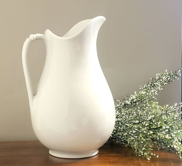 Antique English White Ironstone Pitcher by W & E Corn Burslem, England c. 1800's
