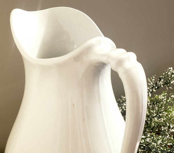Antique English White Ironstone Pitcher by W & E Corn Burslem, England c. 1800's