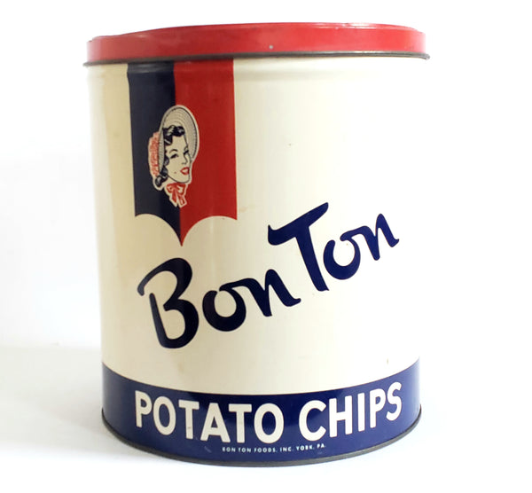 Bon Ton Potato Chip Can, York Pennsylvania Red, White, Blue Americana Advertising