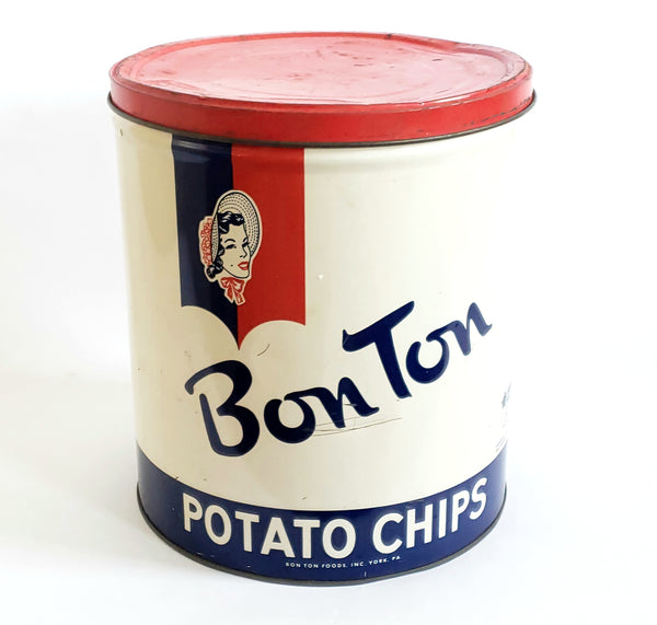 Bon Ton Potato Chip Can, York Pennsylvania Red, White, Blue Americana Advertising