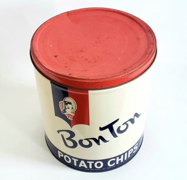 Bon Ton Potato Chip Can, York Pennsylvania Red, White, Blue Americana Advertising