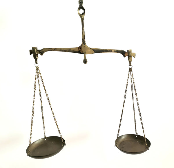 Antique Small Brass Hanging Equal Arm Balance Scale Apothecary, Money