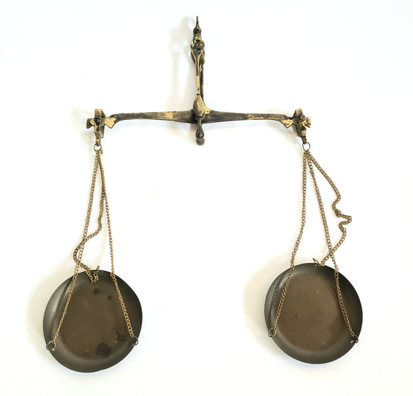 Antique Small Brass Hanging Equal Arm Balance Scale Apothecary, Money