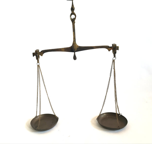 Antique Small Brass Hanging Equal Arm Balance Scale Apothecary, Money