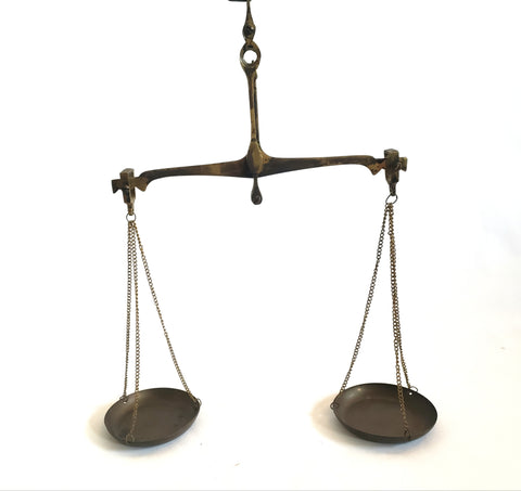 Antique Small Brass Hanging Equal Arm Balance Scale Apothecary, Money