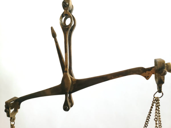 Antique Small Brass Hanging Equal Arm Balance Scale Apothecary, Money