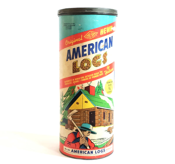 Halsam American Logs, Hewn No. 815 Senior Size, Original Packaging & Extras 153 pieces c. 1950's