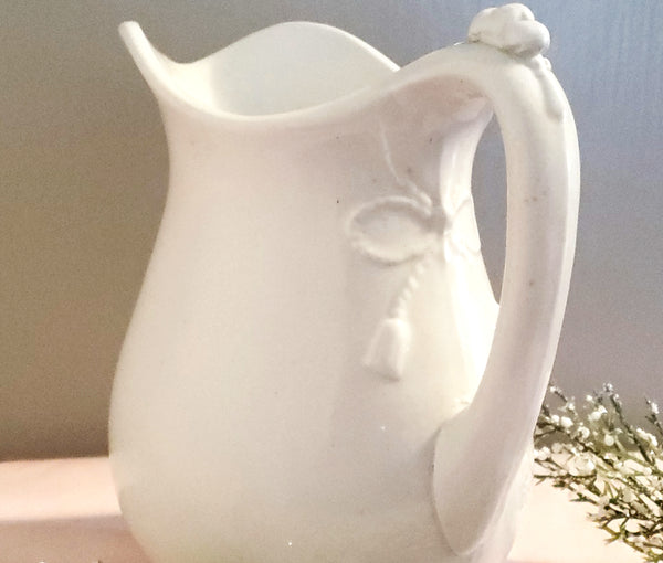 Antique 6" White Ironstone Milk or Cream Pitcher Burgess & Goddard c. Mid to late 1800's