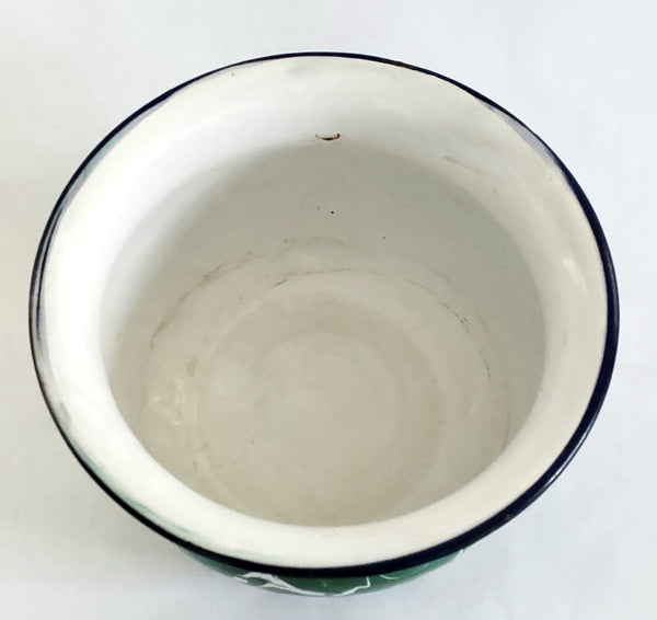 Antique Green and White Swirly Enamelware Chamber Pot, Missing Handle