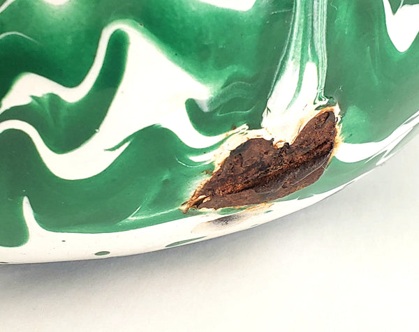 Antique Green and White Swirly Enamelware Chamber Pot, Missing Handle