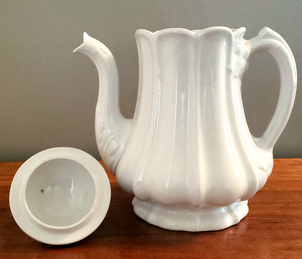Antique White English Ironstone Tea Pot by Edward Pearson 1853-1873