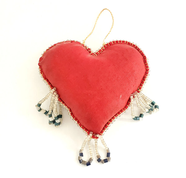 Antique Heart Shape Beaded Pin Cushion c. 1906