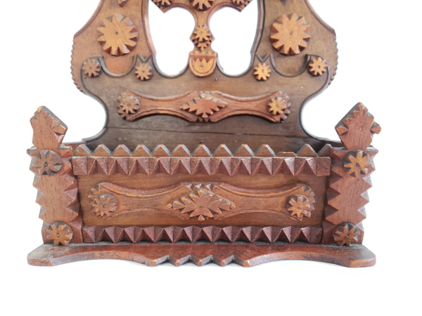 Wood Carved Tramp Art Wall Comb Box c. 1920 - 1940