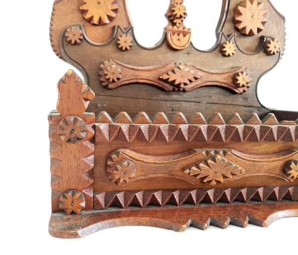 Wood Carved Tramp Art Wall Comb Box c. 1920 - 1940