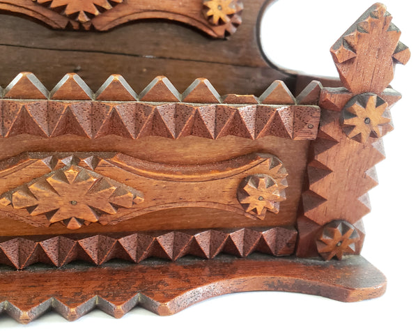 Wood Carved Tramp Art Wall Comb Box c. 1920 - 1940