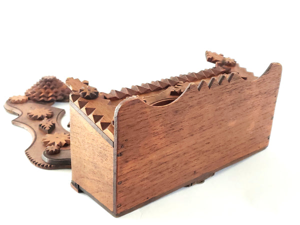 Wood Carved Tramp Art Wall Comb Box c. 1920 - 1940