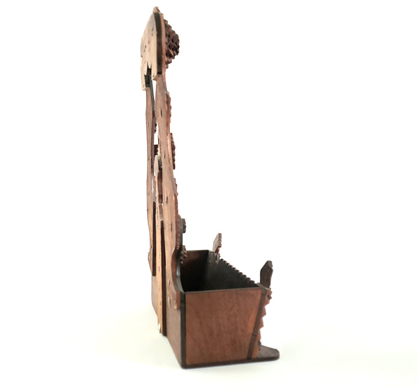 Wood Carved Tramp Art Wall Comb Box c. 1920 - 1940