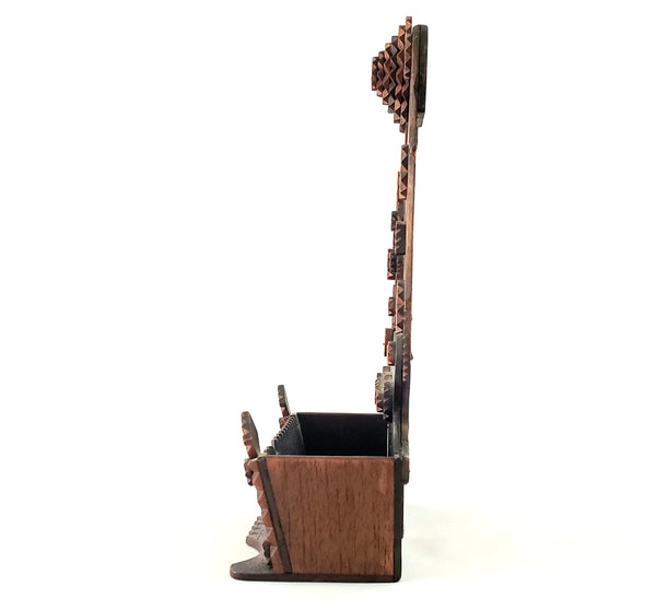 Wood Carved Tramp Art Wall Comb Box c. 1920 - 1940