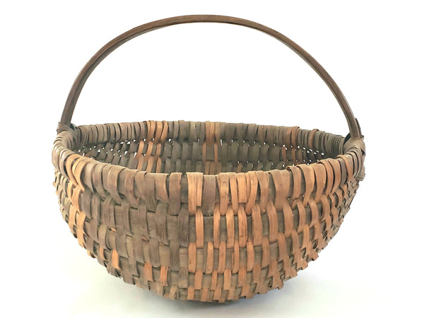 Antique Hand Woven Wood Splint Market Basket w/ Bentwood Handle