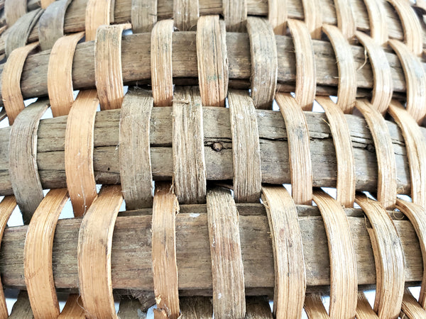 Antique Hand Woven Wood Splint Market Basket w/ Bentwood Handle