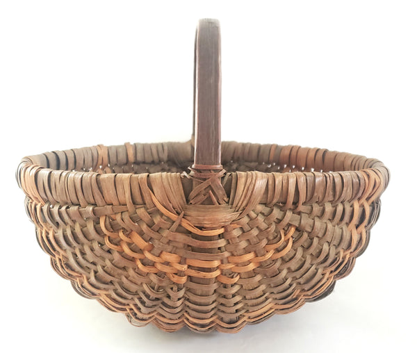 Antique Hand Woven Wood Splint Oak Market Basket w/ Bentwood Handle