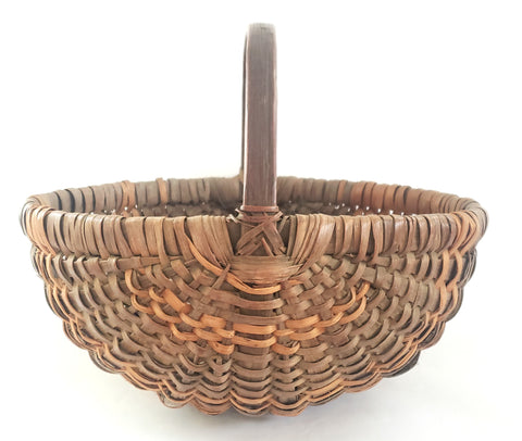Antique Hand Woven Wood Splint Oak Market Basket w/ Bentwood Handle