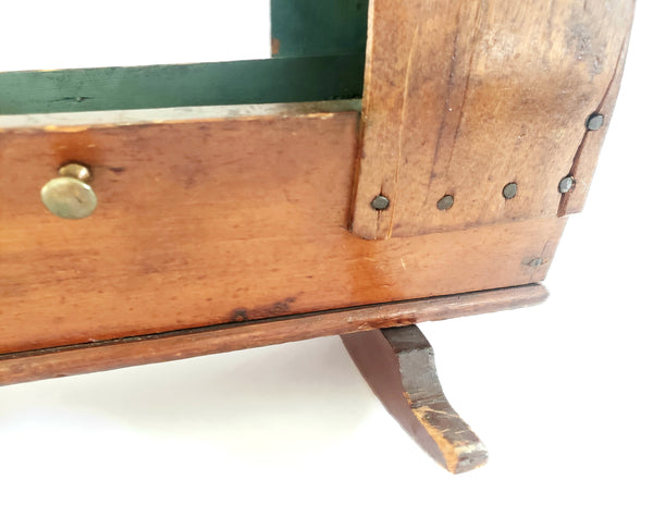 Antique Handcrafted Wooden Small Baby Doll Cradle w/ Bentwood Dome Hood