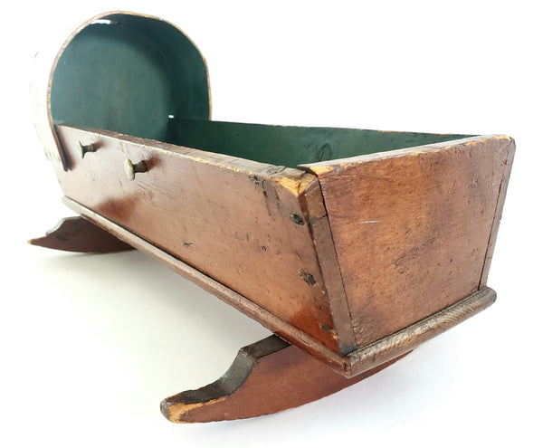 Antique Handcrafted Wooden Small Baby Doll Cradle w/ Bentwood Dome Hood