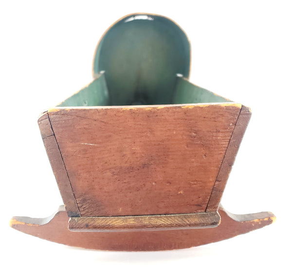 Antique Handcrafted Wooden Small Baby Doll Cradle w/ Bentwood Dome Hood