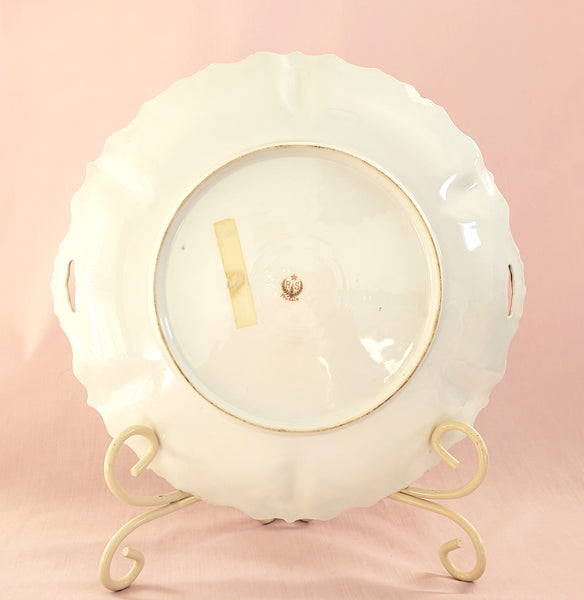 RS Prussia Scalloped Serving Dish w/ Pink Roses w/ Green Swag, Germany c. 1904-1918