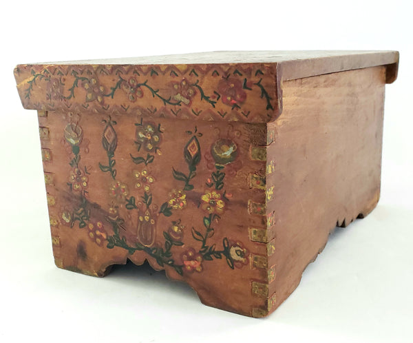 Antique Pennsylvania Folk Art Hand-Painted Wooden Box "Tulips and Floral" c. Late 1800's