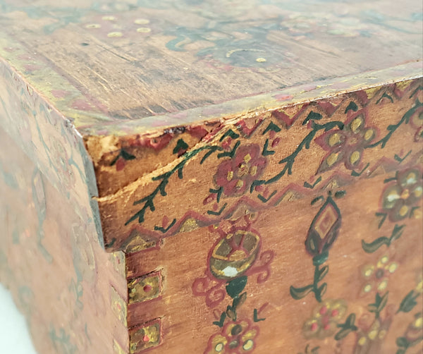 Antique Pennsylvania Folk Art Hand-Painted Wooden Box "Tulips and Floral" c. Late 1800's