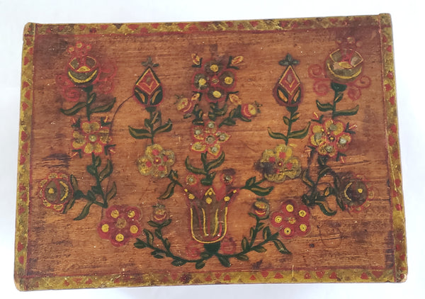 Antique Pennsylvania Folk Art Hand-Painted Wooden Box "Tulips and Floral" c. Late 1800's
