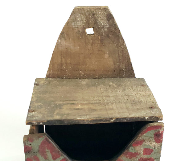 Primitive Wall Box with Original Blue-Gray and Red Paint