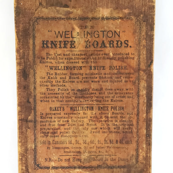 Antique Wellington Knife Sharpening Board 17 3/4"- Primitive Kitchen Advertising
