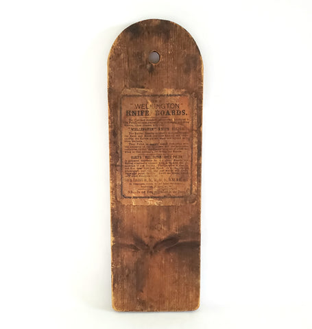 Antique Wellington Knife Sharpening Board 17 3/4"- Primitive Kitchen Advertising