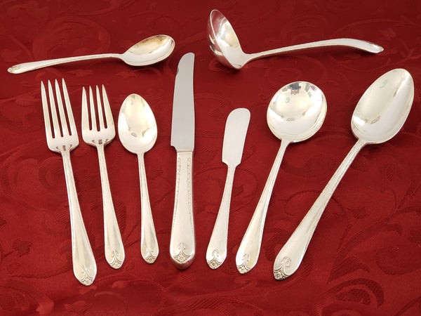 WM Rogers & Son IS Silver Plate Flatware Exquisite Pattern, 57 Piece c. 1940's