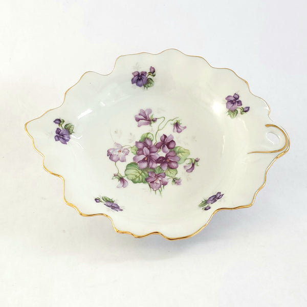 Vintage Mini Sugar, Creamer & Snack Dish Set Purple Violets by Schumann Germany