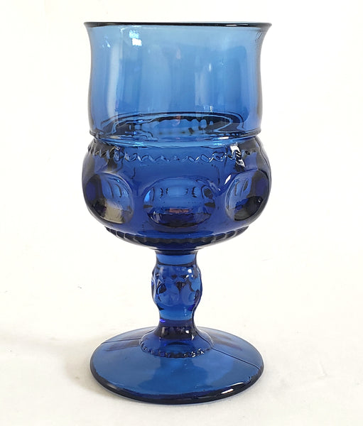 Blue Colony Crown Thumbprint Water Goblet by Lancaster Colony Corp - Tiara c. 1970's - 1980's